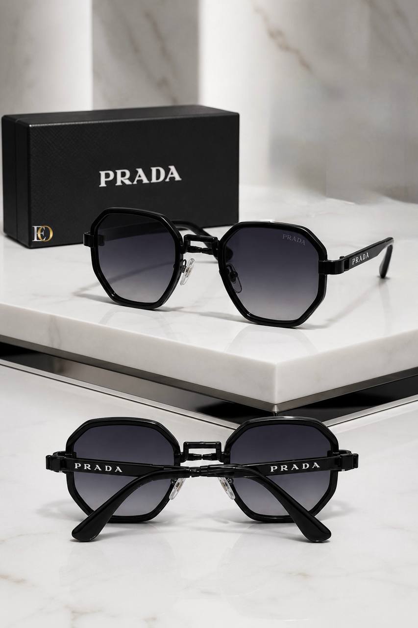 Prada Siyah Çerçeveli Siyah Degrade Camlı Lüks Geometrik Güneş Gözlüğü