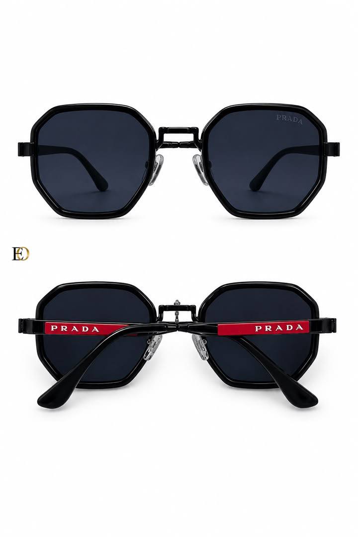Prada Siyah Çerçeveli Kırmızı Detaylı Siyah Camlı Lüks Güneş Gözlüğü
