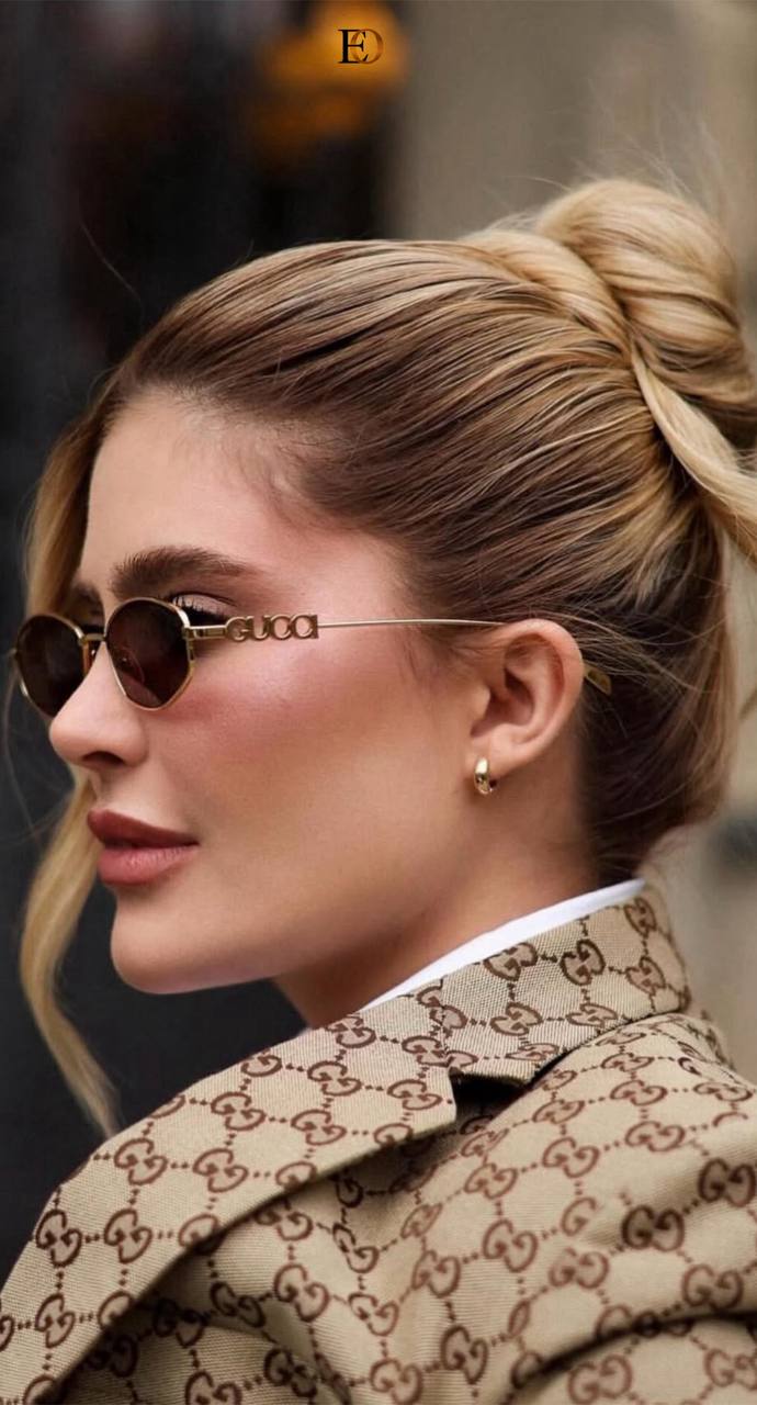 Gucci Altın Çerçeveli Kahverengi Camlı Lüks Oval Güneş Gözlüğü