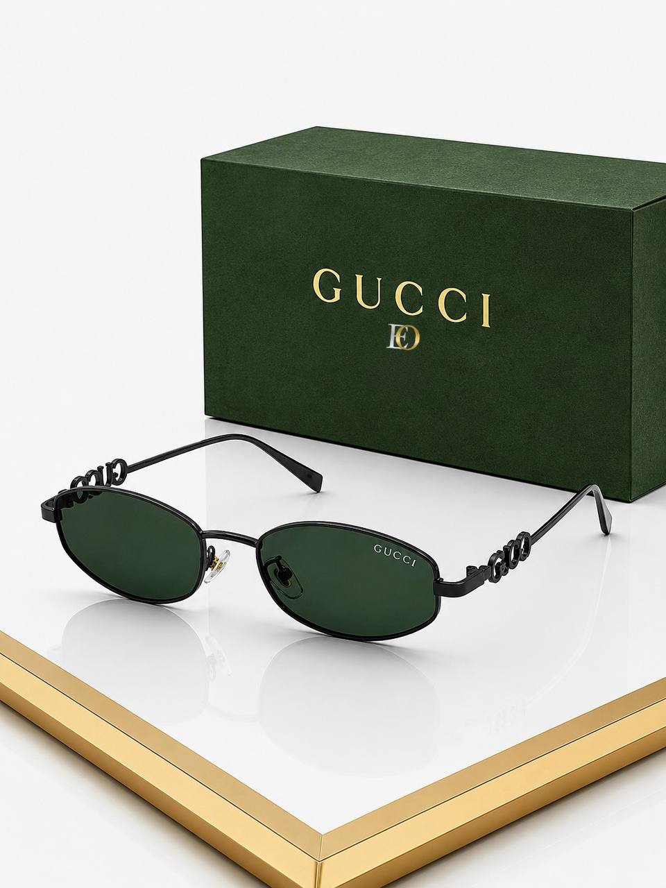 Gucci Siyah Çerçeveli Yeşil Camlı Lüks Oval Güneş Gözlüğü