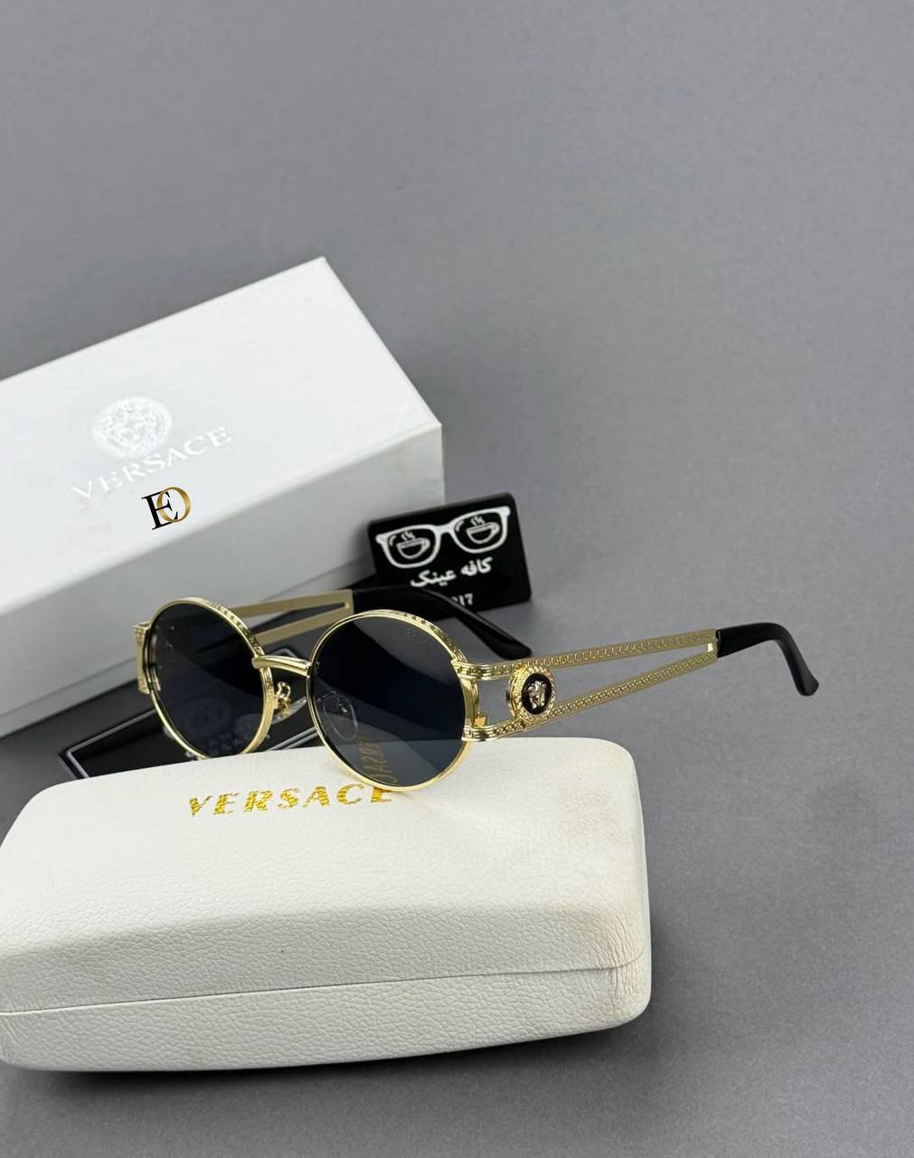 Versace Medusa Detaylı Altın Çerçeveli Siyah Camlı Lüks Yuvarlak Güneş Gözlüğü