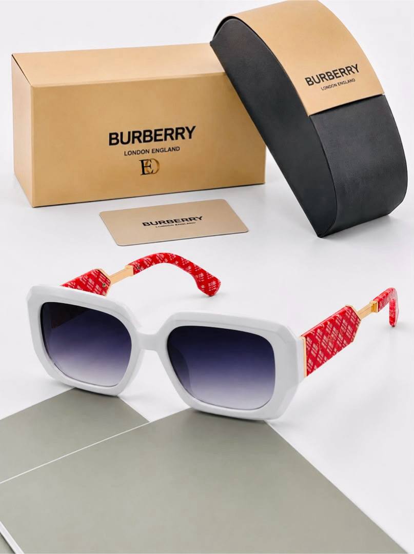 Burberry Beyaz Çerçeveli Kırmızı Desenli Saplı Degrade Camlı Lüks Güneş Gözlüğü