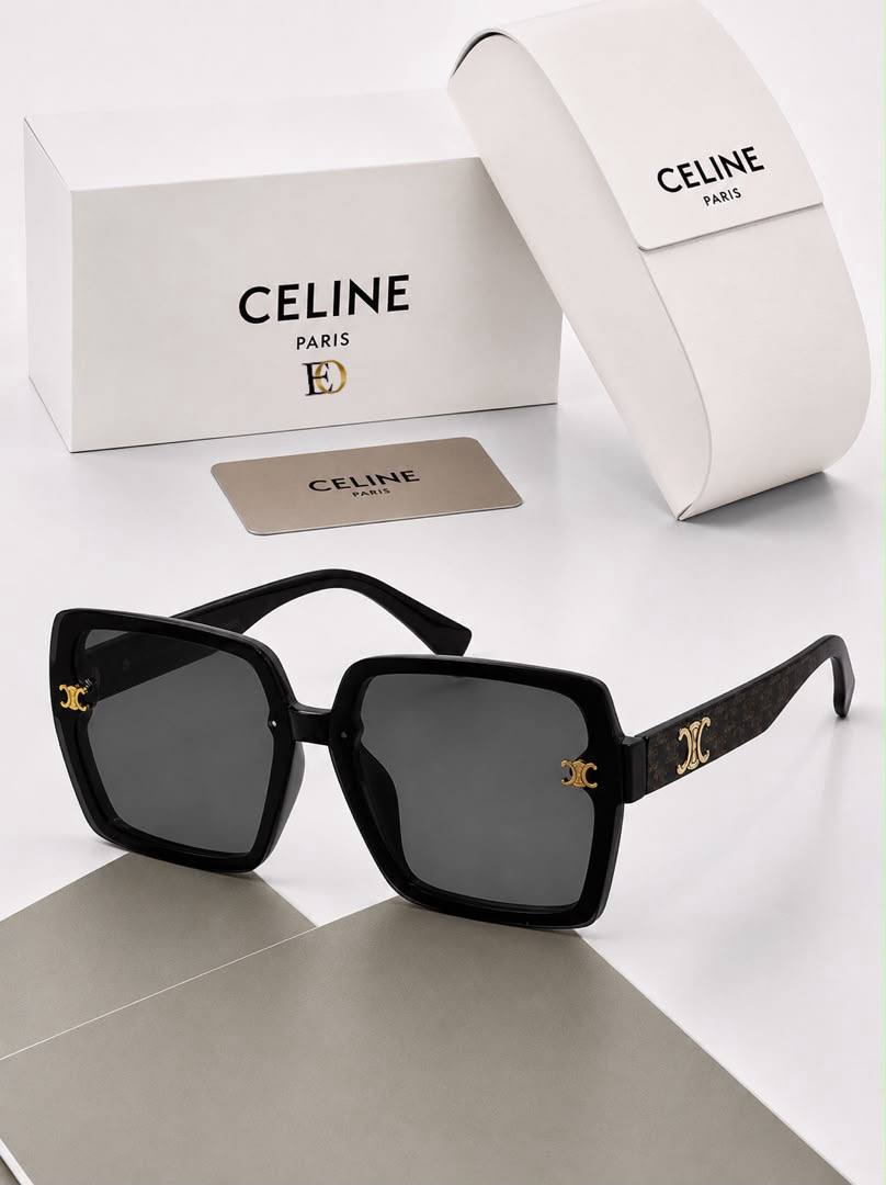 Celine Siyah Çerçeveli Triomphe Desenli Saplı Siyah Camlı Lüks Güneş Gözlüğü
