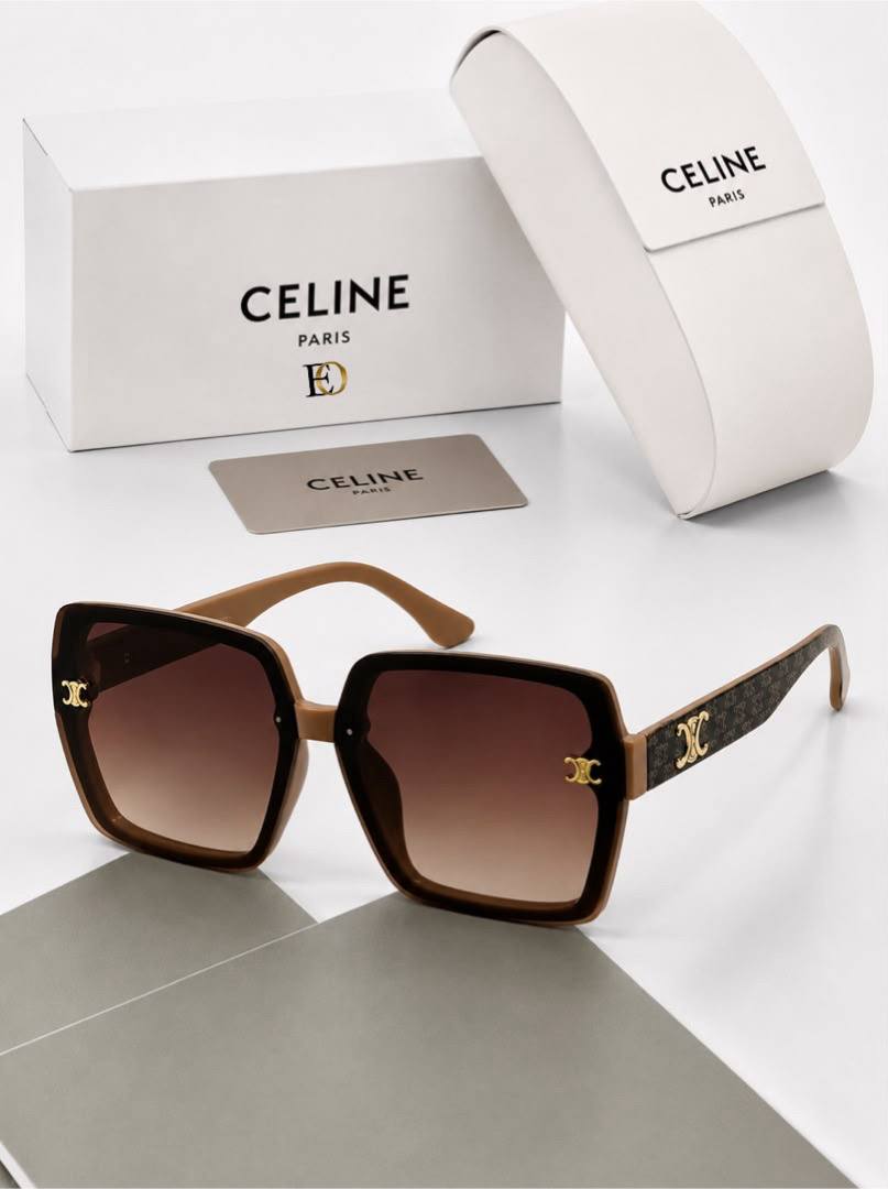 Celine Açık Kahve ve Bal Rengi Çerçeveli Triomphe Desenli Saplı Degrade Güneş Gözlüğü