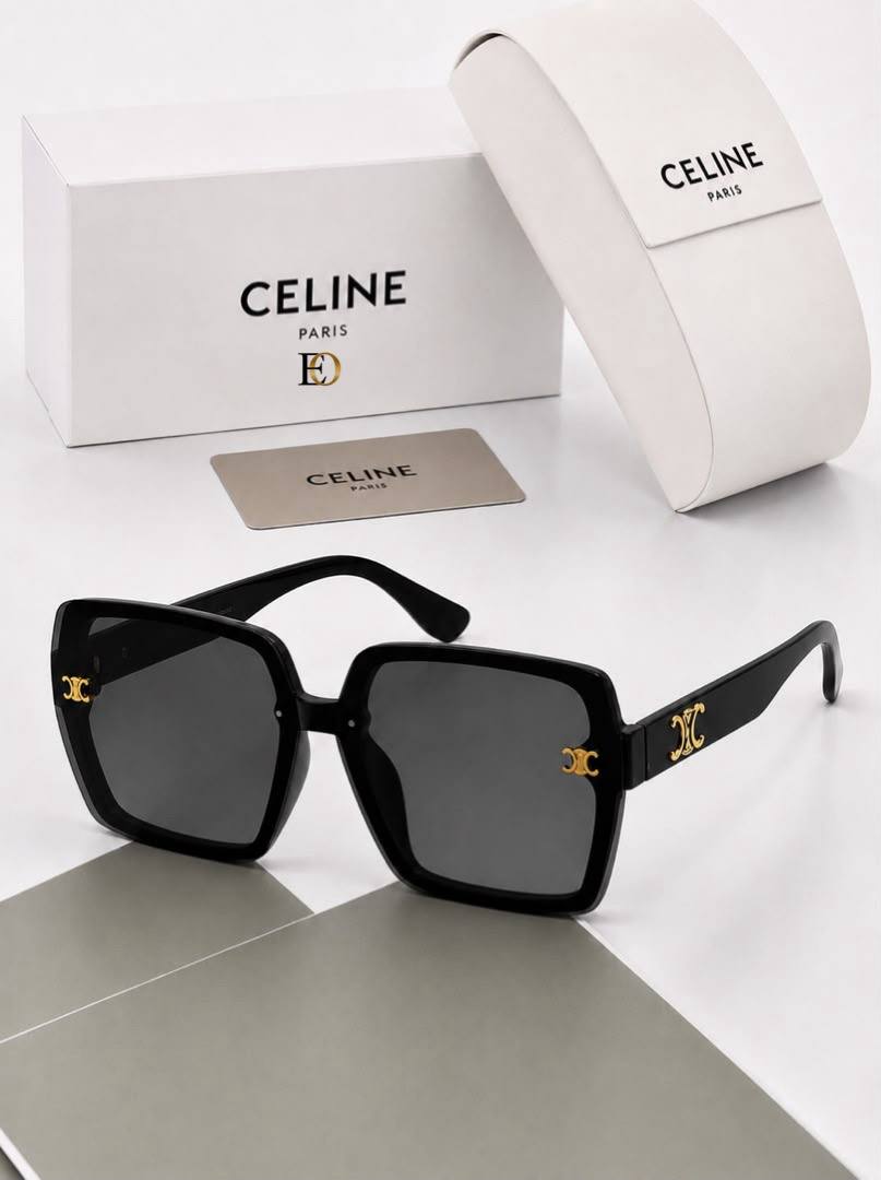 Celine Siyah Çerçeveli Altın Triomphe Detaylı Siyah Camlı Lüks Güneş Gözlüğü