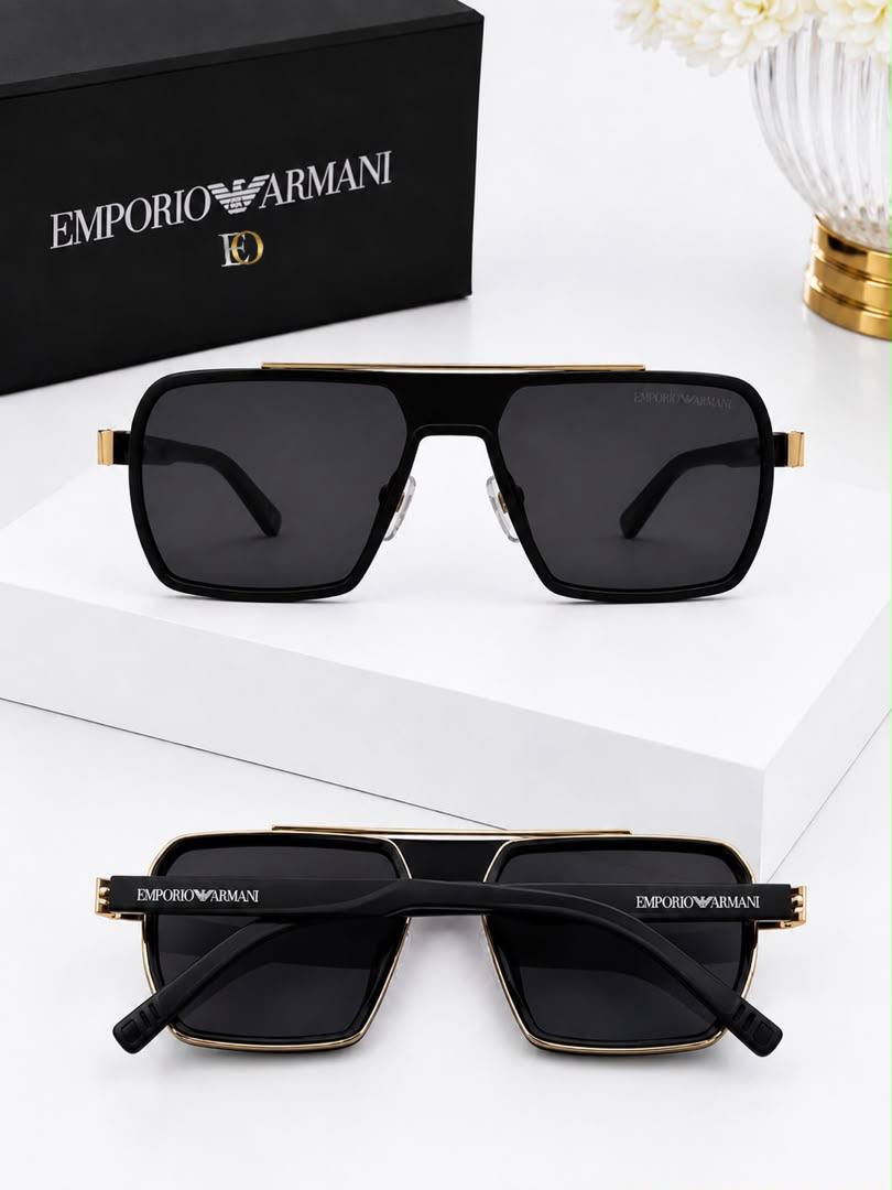 Emporio Armani Siyah ve Altın Sarısı Detaylı Navigator Erkek Güneş Gözlüğü