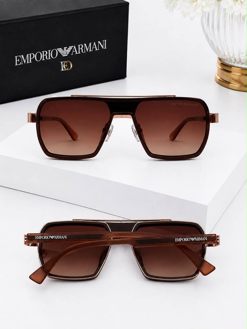 Emporio Armani Kahverengi ve Rose Gold Detaylı Degrade Kahverengi Camlı Navigator Güneş Gözlüğü