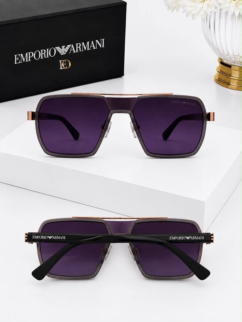 Emporio Armani Gri ve Mor Tonlu Metal Çerçeveli Rose Gold Detaylı Güneş Gözlüğü