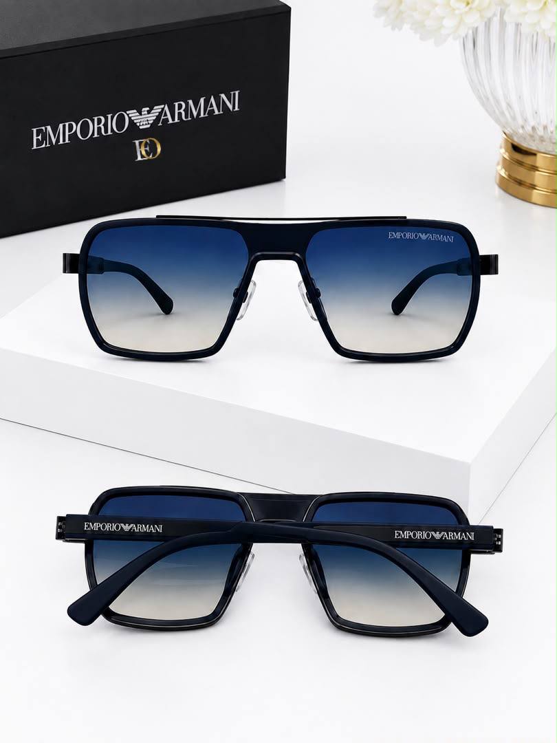 Emporio Armani Siyah Metal Çerçeveli Degrade Mavi Camlı Navigator Güneş Gözlüğü